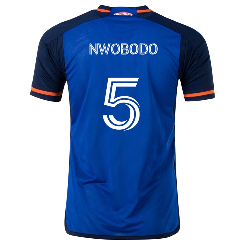 Kinder Obinna Nwobodo #5 Blau Weiss Heimtrikot Trikot 2024/25 T-Shirt