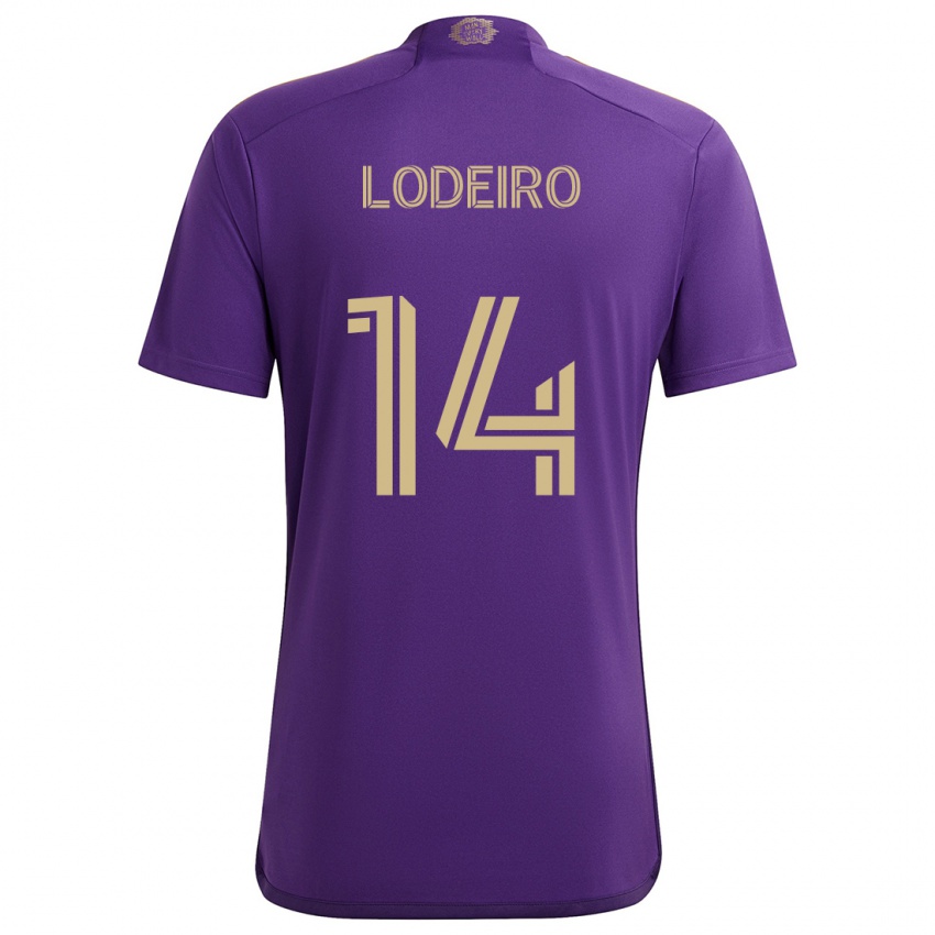 Kinder Nicolás Lodeiro #14 Lila Gelb Heimtrikot Trikot 2024/25 T-Shirt