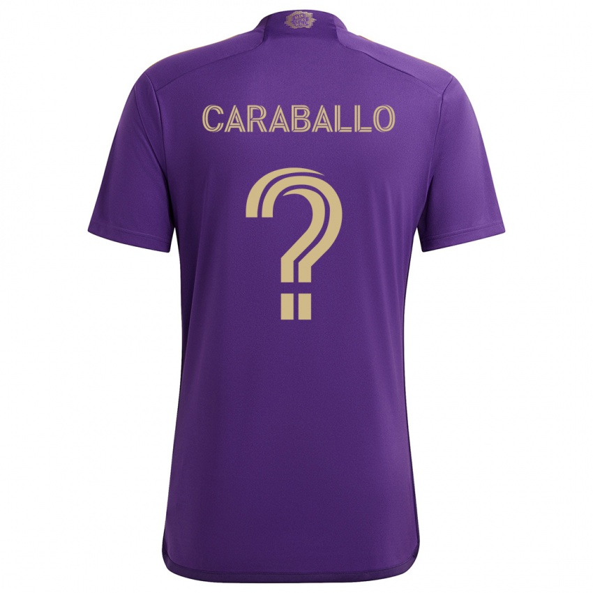 Kinder Gustavo Caraballo #0 Lila Gelb Heimtrikot Trikot 2024/25 T-Shirt