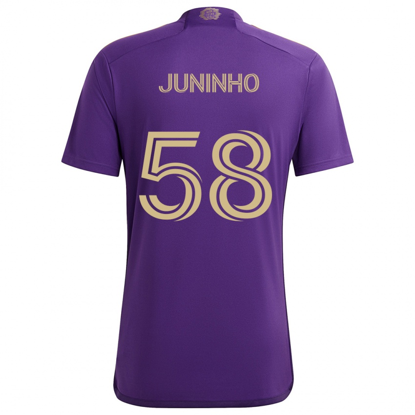 Kinder Juninho #58 Lila Gelb Heimtrikot Trikot 2024/25 T-Shirt