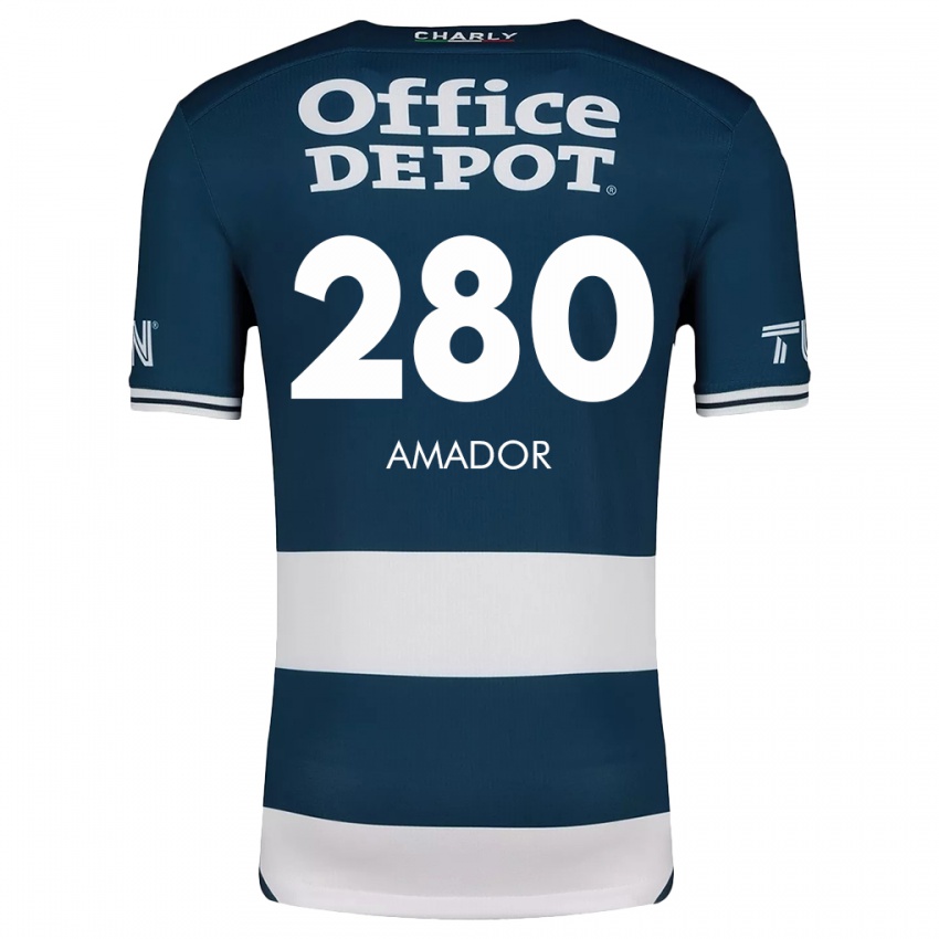 Kinder Santiago Amador #280 Blau Weiss Heimtrikot Trikot 2024/25 T-Shirt