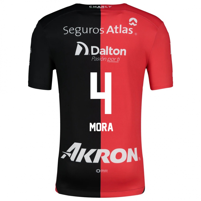 Kinder Adrián Mora #4 Rot Schwarz Heimtrikot Trikot 2024/25 T-Shirt