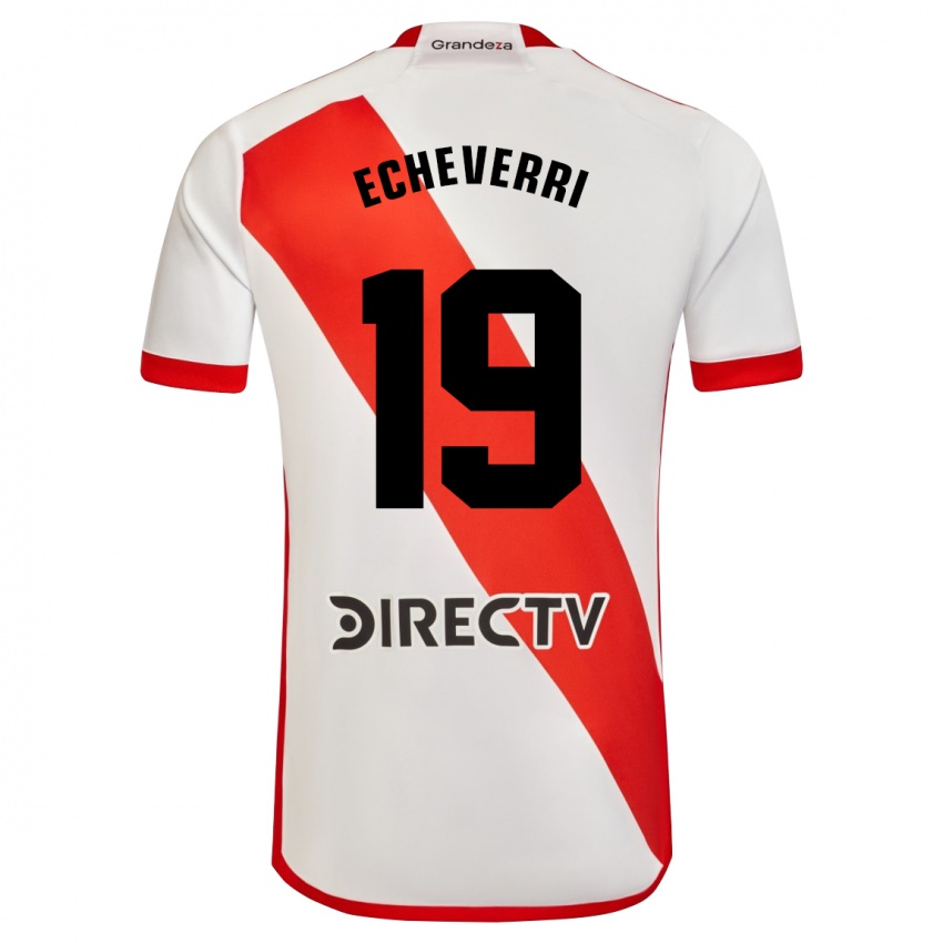 Kinder Claudio Echeverri #19 Weiß Rot Heimtrikot Trikot 2024/25 T-Shirt