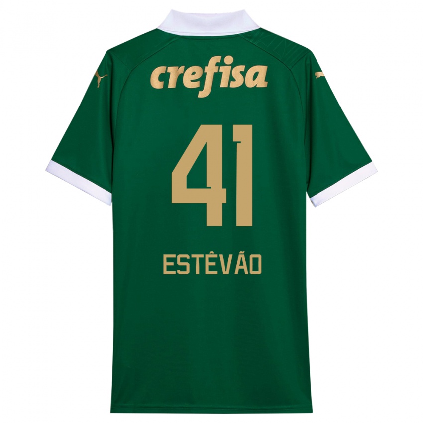 Kinder Estêvão #41 Grün Weiß Heimtrikot Trikot 2024/25 T-Shirt