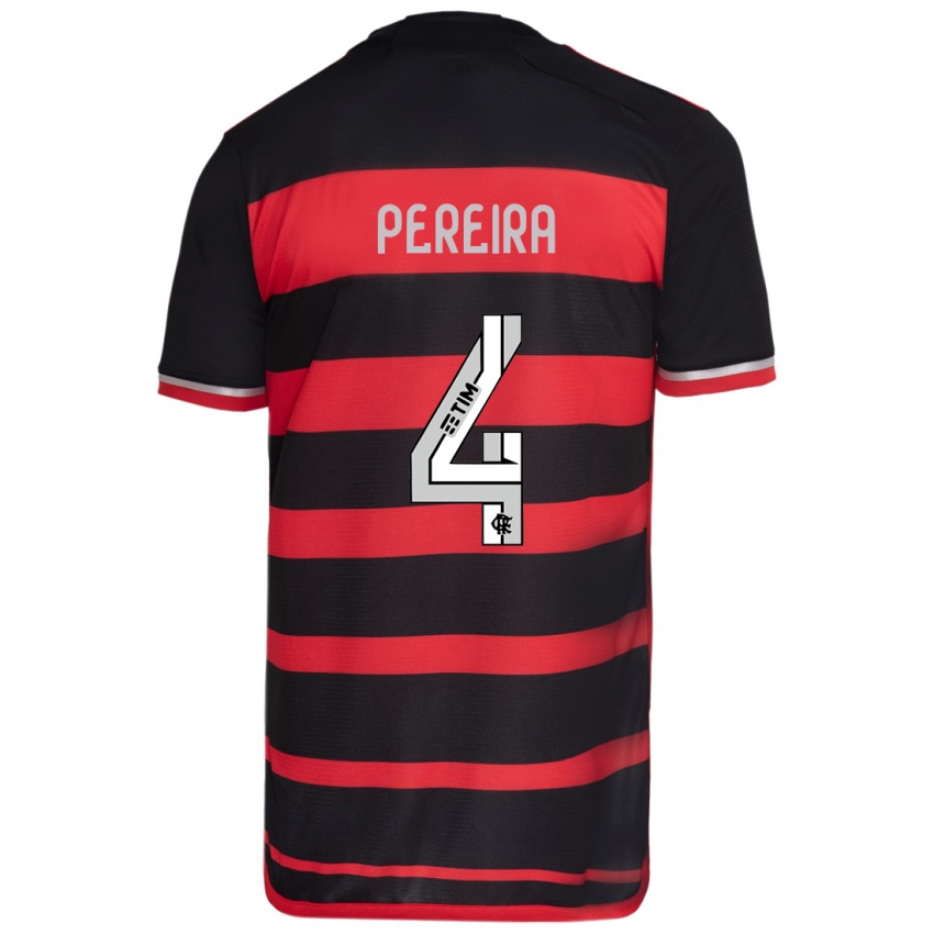 Kinder Leo Pereira #4 Rot Schwarz Heimtrikot Trikot 2024/25 T-Shirt