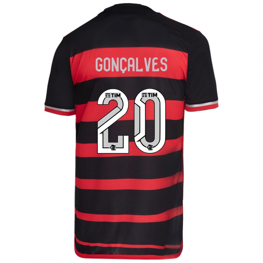 Kinder Matheus Gonçalves #20 Rot Schwarz Heimtrikot Trikot 2024/25 T-Shirt