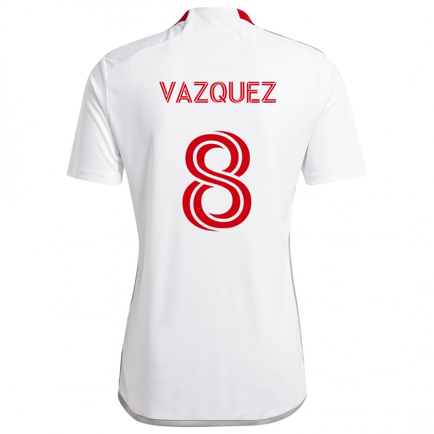 Kinder Víctor Vázquez #8 Weiß Rot Auswärtstrikot Trikot 2024/25 T-Shirt