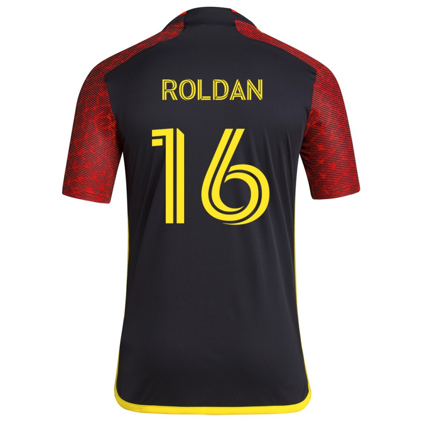 Kinder Álex Roldán #16 Rot Schwarz Auswärtstrikot Trikot 2024/25 T-Shirt