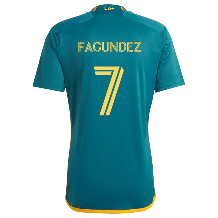 Kinder Diego Fagúndez #7 Grün Gelb Auswärtstrikot Trikot 2024/25 T-Shirt