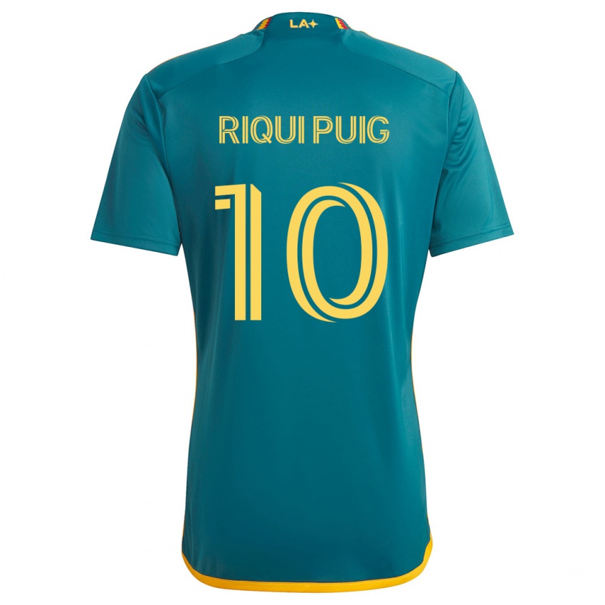 Kinder Riqui Puig #10 Grün Gelb Auswärtstrikot Trikot 2024/25 T-Shirt