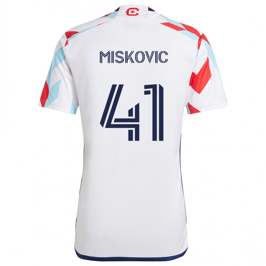 Kinder Mihajlo Miskovic #41 Weiß Rot Blau Auswärtstrikot Trikot 2024/25 T-Shirt