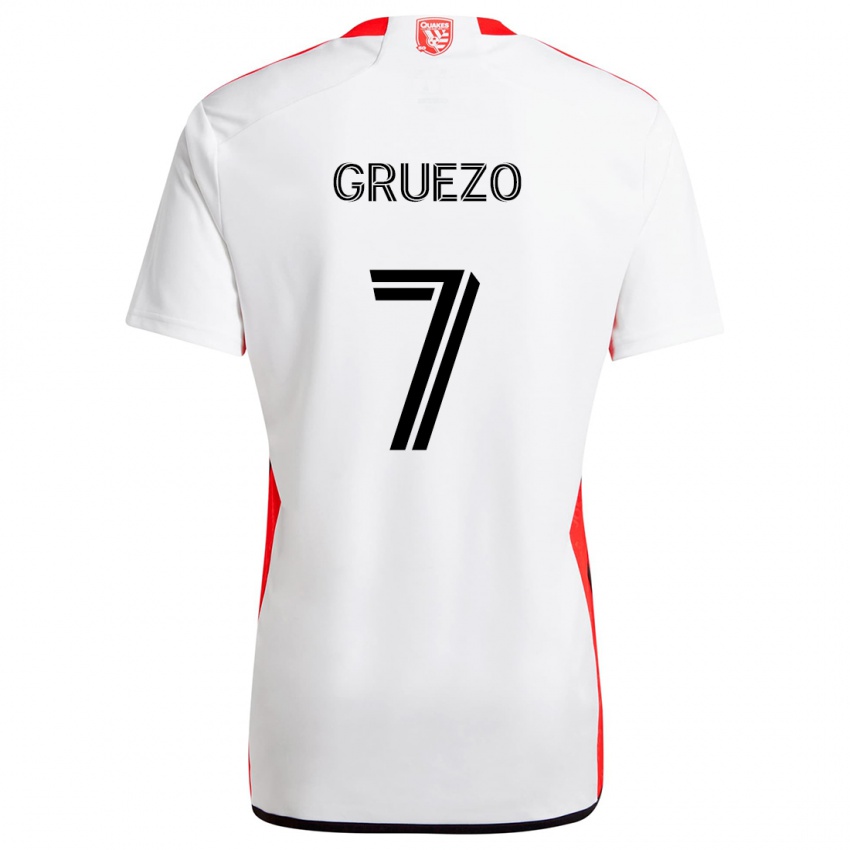 Kinder Carlos Gruezo #7 Weiß Rot Auswärtstrikot Trikot 2024/25 T-Shirt