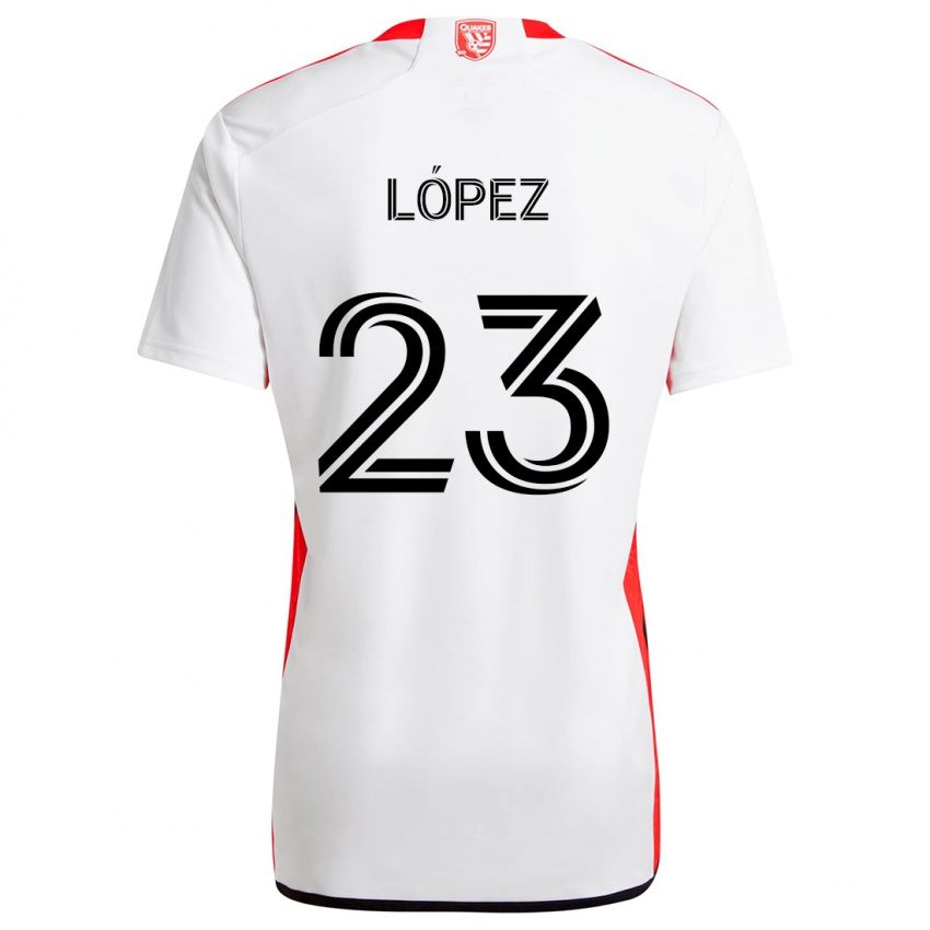 Kinder Hernán López #23 Weiß Rot Auswärtstrikot Trikot 2024/25 T-Shirt