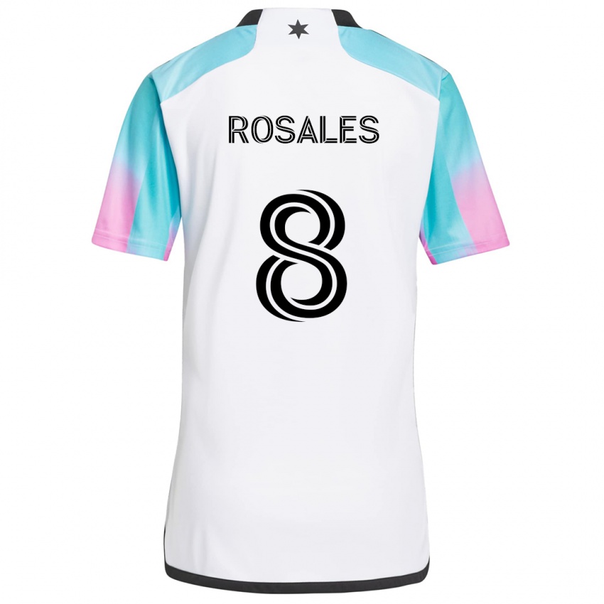 Kinder Joseph Rosales #8 Weiß Blau Schwarz Auswärtstrikot Trikot 2024/25 T-Shirt