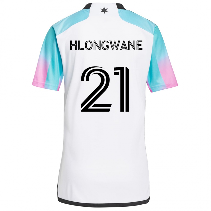 Kinder Bongokuhle Hlongwane #21 Weiß Blau Schwarz Auswärtstrikot Trikot 2024/25 T-Shirt