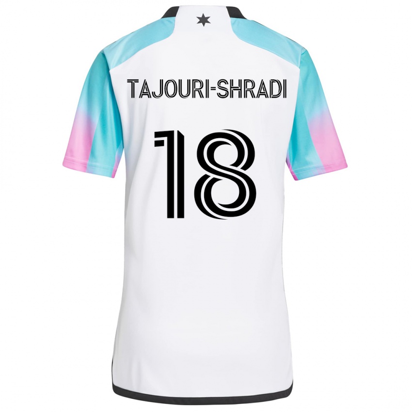 Kinder Ismael Tajouri-Shradi #18 Weiß Blau Schwarz Auswärtstrikot Trikot 2024/25 T-Shirt