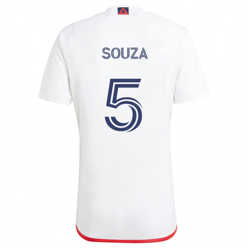 Kinder Victor Souza #5 Weiß Rot Auswärtstrikot Trikot 2024/25 T-Shirt