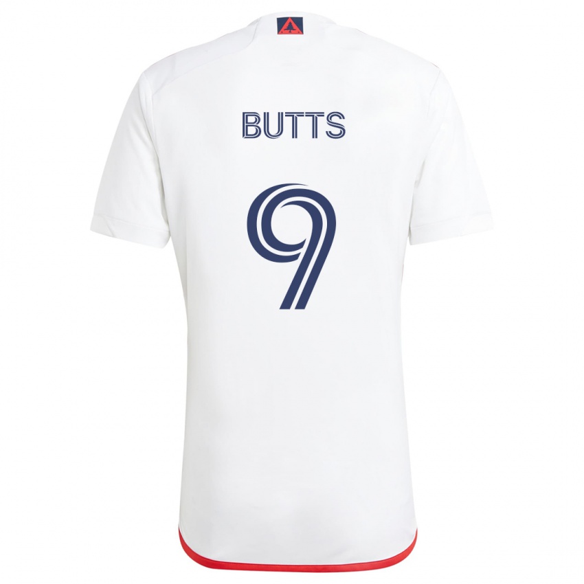 Kinder Liam Butts #9 Weiß Rot Auswärtstrikot Trikot 2024/25 T-Shirt