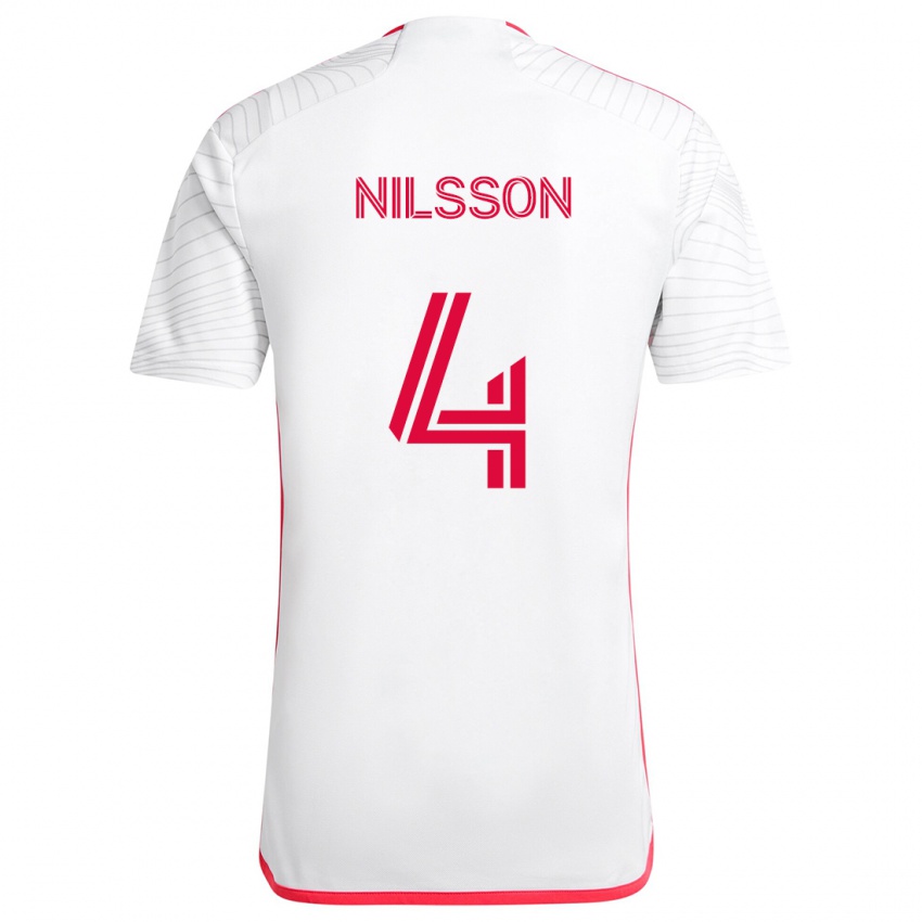 Kinder Joakim Nilsson #4 Weiß Rot Auswärtstrikot Trikot 2024/25 T-Shirt