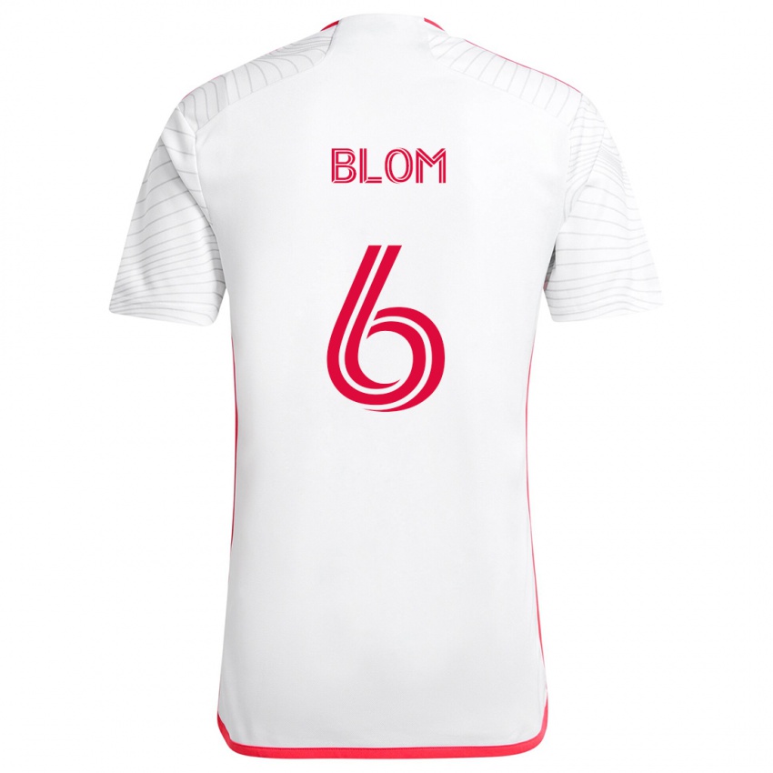 Kinder Njabulo Blom #6 Weiß Rot Auswärtstrikot Trikot 2024/25 T-Shirt