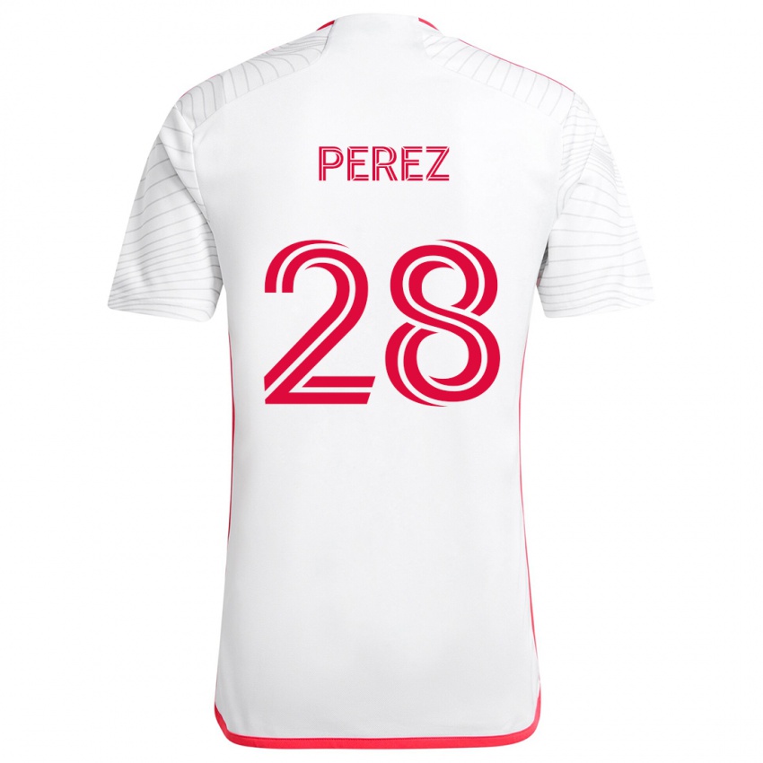 Kinder Miguel Perez #28 Weiß Rot Auswärtstrikot Trikot 2024/25 T-Shirt