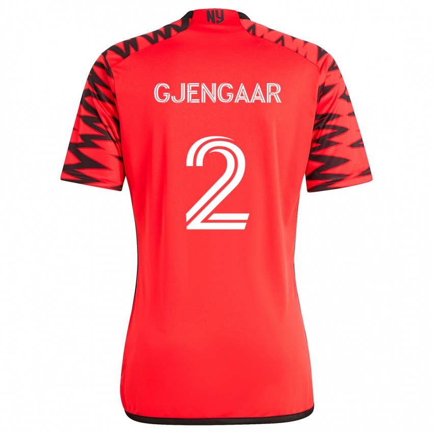 Kinder Dennis Gjengaar #2 Rot Schwarz Weiß Auswärtstrikot Trikot 2024/25 T-Shirt