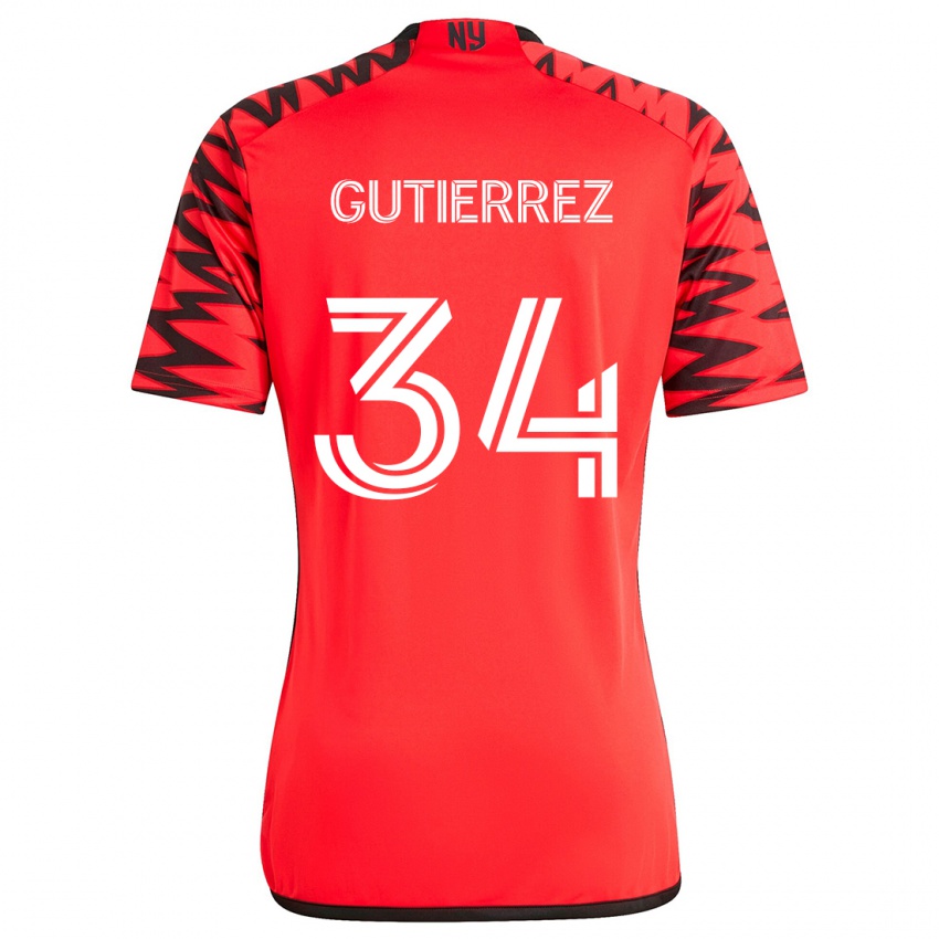 Kinder Juan Gutierrez #34 Rot Schwarz Weiß Auswärtstrikot Trikot 2024/25 T-Shirt