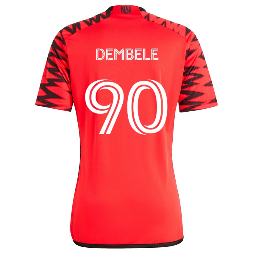 Kinder Malick Dembele #90 Rot Schwarz Weiß Auswärtstrikot Trikot 2024/25 T-Shirt