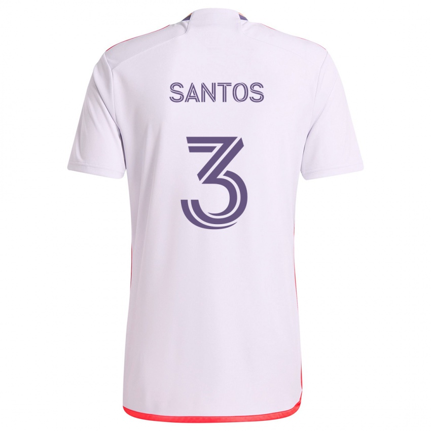 Kinder Rafael Santos #3 Weiß Rot Lila Auswärtstrikot Trikot 2024/25 T-Shirt