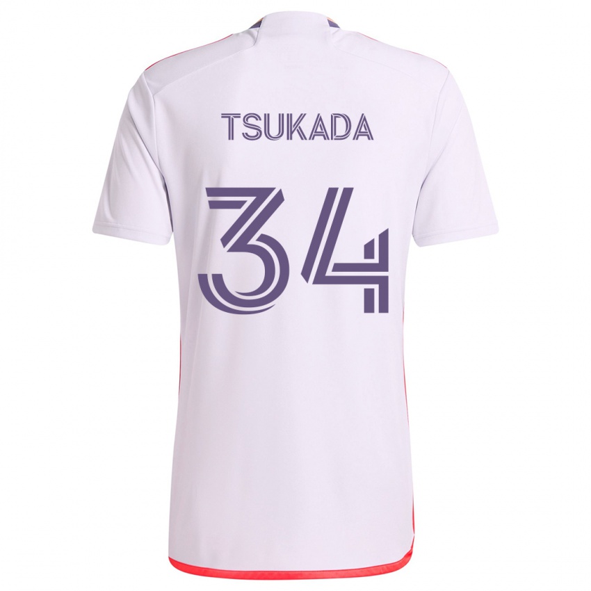 Kinder Yutaro Tsukada #34 Weiß Rot Lila Auswärtstrikot Trikot 2024/25 T-Shirt