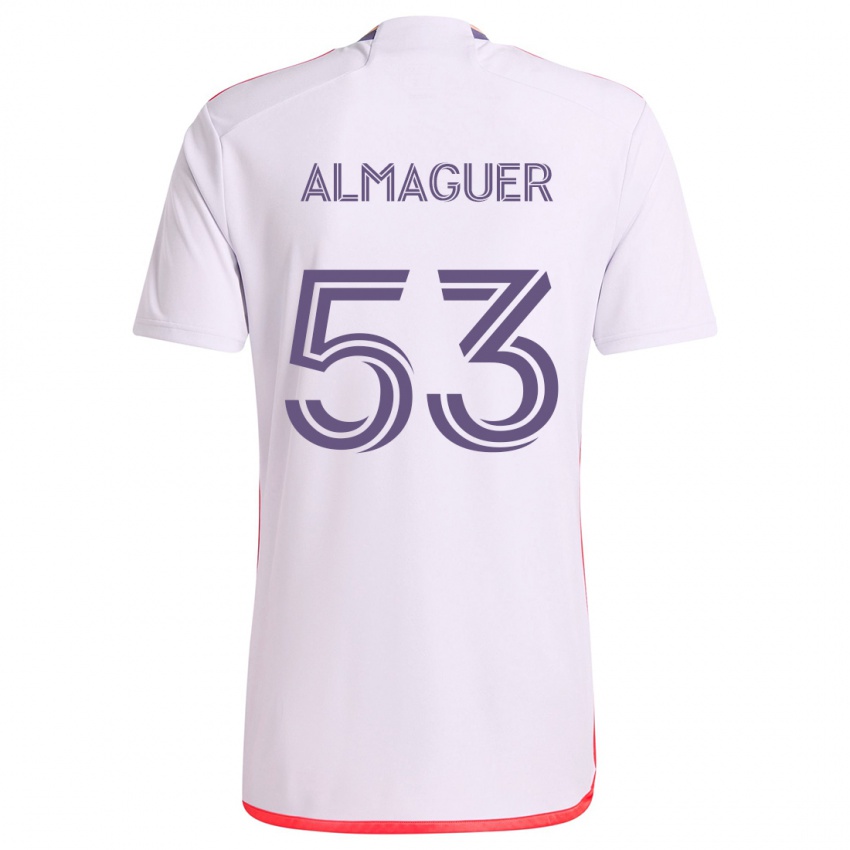 Kinder Jorge Almaguer #53 Weiß Rot Lila Auswärtstrikot Trikot 2024/25 T-Shirt