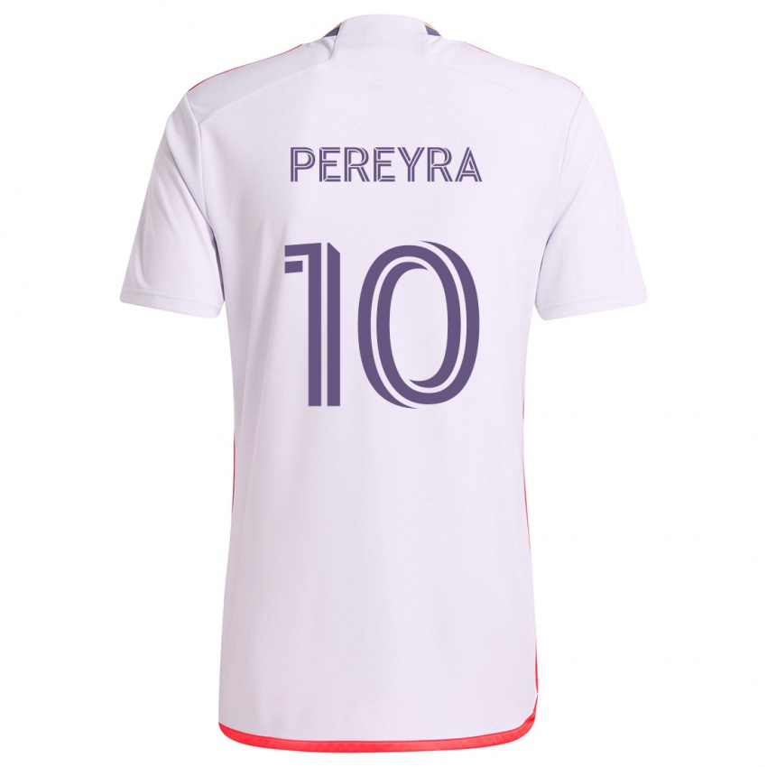 Kinder Mauricio Pereyra #10 Weiß Rot Lila Auswärtstrikot Trikot 2024/25 T-Shirt