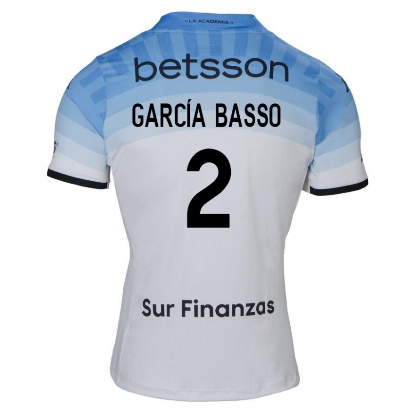 Kinder Agustín García Basso #2 Weiß Blau Schwarz Auswärtstrikot Trikot 2024/25 T-Shirt