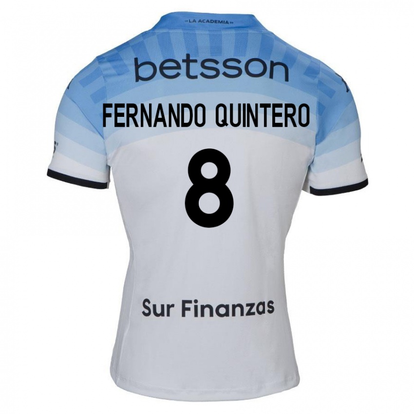 Kinder Juan Fernando Quintero #8 Weiß Blau Schwarz Auswärtstrikot Trikot 2024/25 T-Shirt