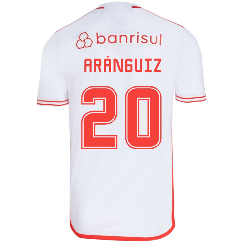 Kinder Charles Aránguiz #20 Weiß Rot Auswärtstrikot Trikot 2024/25 T-Shirt