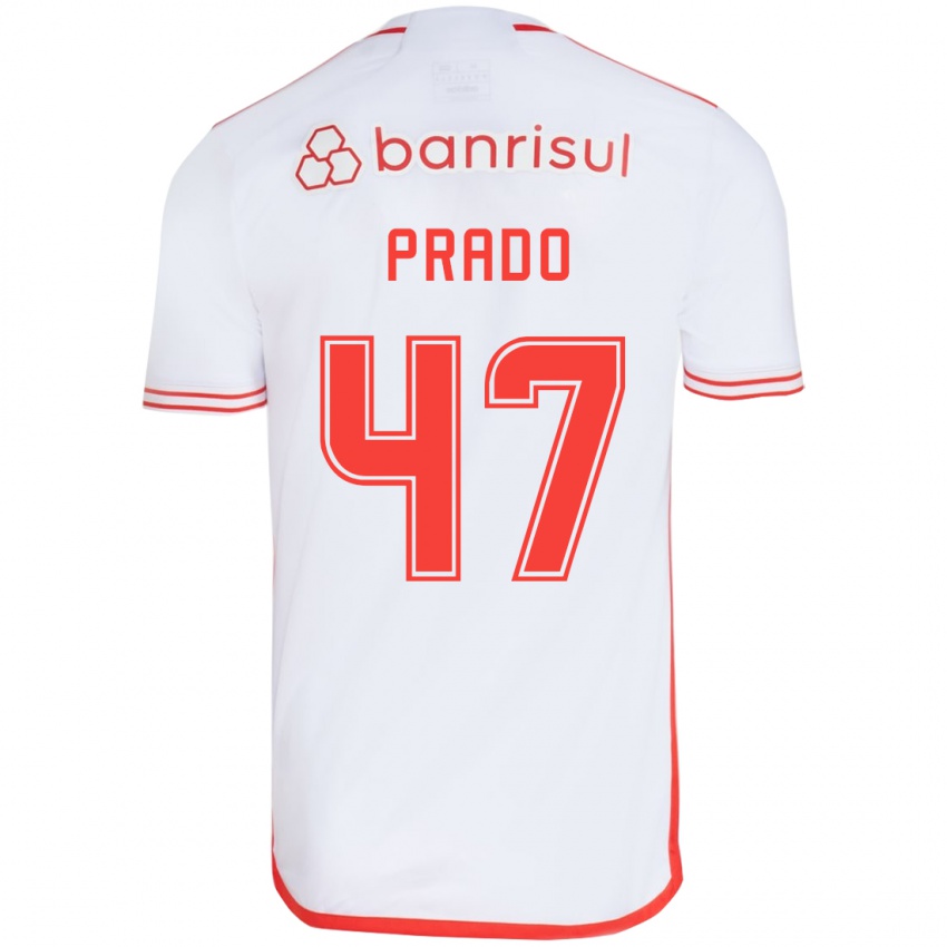 Kinder Gustavo Prado #47 Weiß Rot Auswärtstrikot Trikot 2024/25 T-Shirt