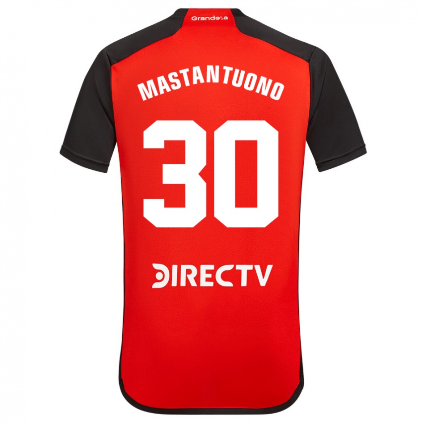 Kinder Franco Mastantuono #30 Rot Schwarz Weiß Auswärtstrikot Trikot 2024/25 T-Shirt