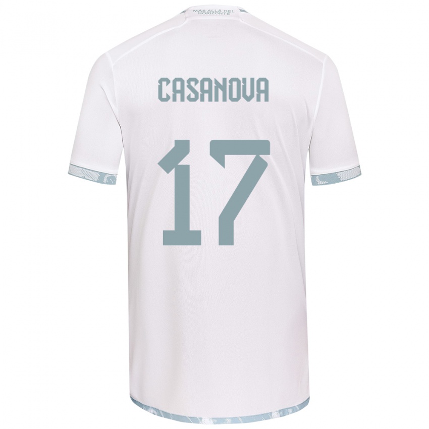 Kinder Luis Casanova #17 Weiß Grau Auswärtstrikot Trikot 2024/25 T-Shirt