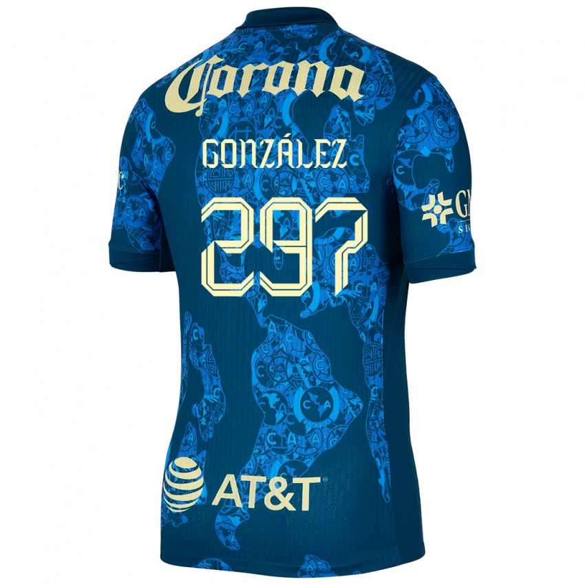 Kinder Océlotl González #297 Blau Gelb Auswärtstrikot Trikot 2024/25 T-Shirt