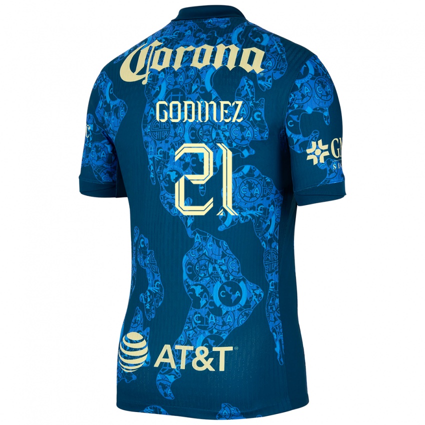 Kinder Alexandra Godinez #21 Blau Gelb Auswärtstrikot Trikot 2024/25 T-Shirt