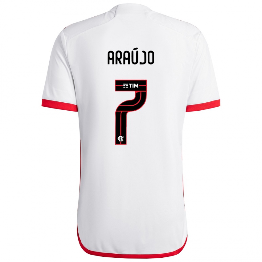 Kinder Luiz Araújo #7 Weiß Rot Auswärtstrikot Trikot 2024/25 T-Shirt