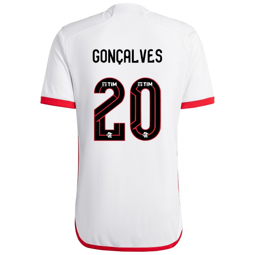 Kinder Matheus Gonçalves #20 Weiß Rot Auswärtstrikot Trikot 2024/25 T-Shirt