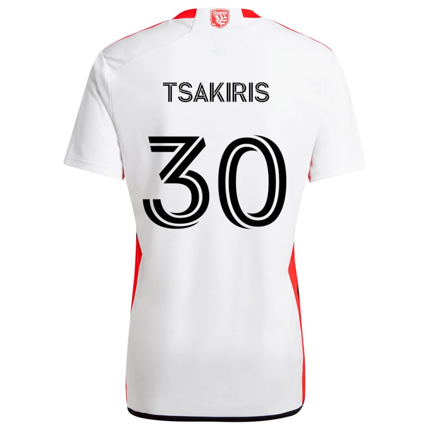 Herren Niko Tsakiris #30 Weiß Rot Auswärtstrikot Trikot 2024/25 T-Shirt