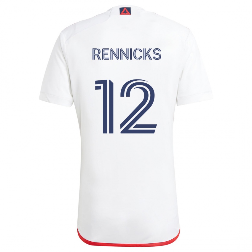 Herren Justin Rennicks #12 Weiß Rot Auswärtstrikot Trikot 2024/25 T-Shirt