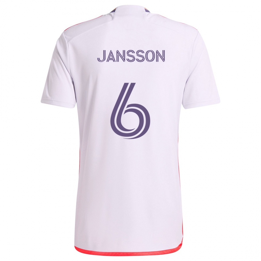 Herren Robin Jansson #6 Weiß Rot Lila Auswärtstrikot Trikot 2024/25 T-Shirt