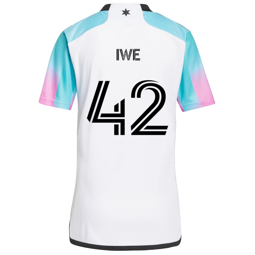 Damen Emmanuel Iwe #42 Weiß Blau Schwarz Auswärtstrikot Trikot 2024/25 T-Shirt