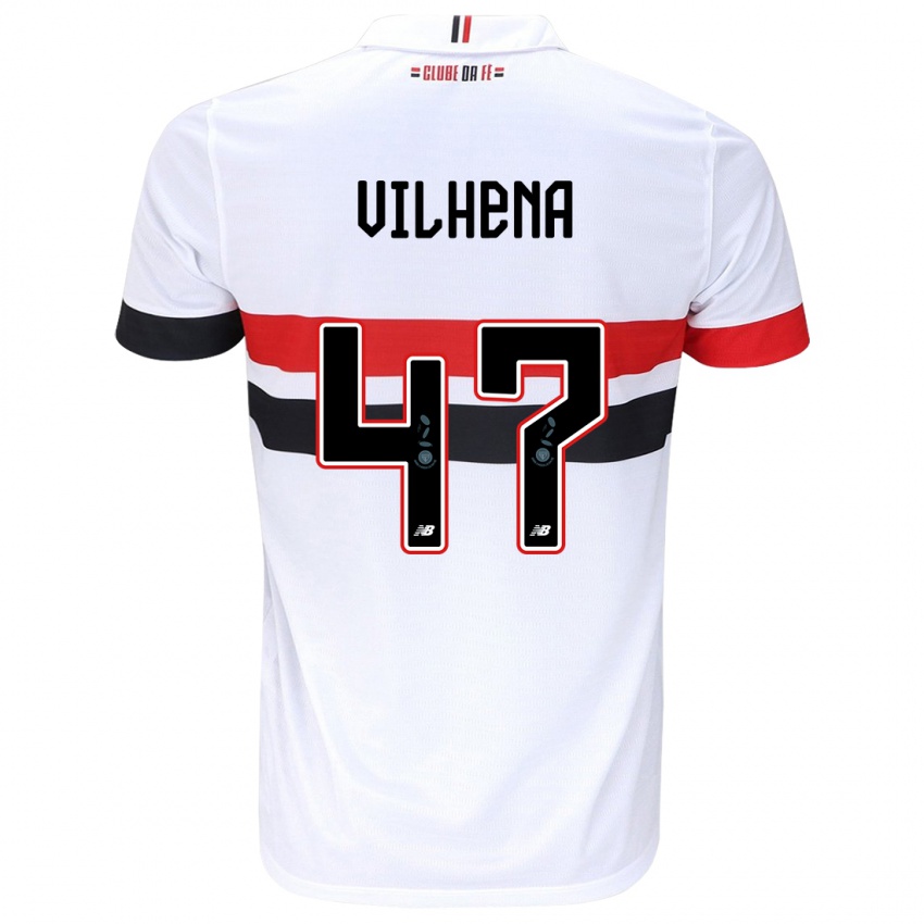 Kinder Pedro Vilhena #47 Weiß Rot Schwarz Heimtrikot Trikot 2024/25 T-Shirt