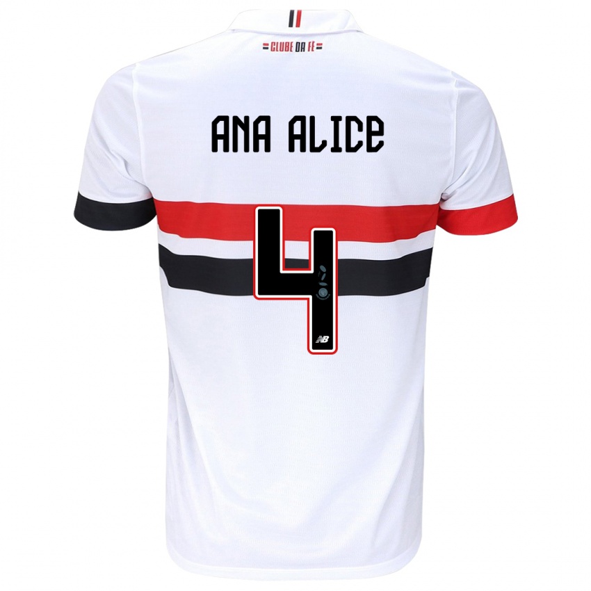 Kinder Ana Alice Luciano Da Silva #4 Weiß Rot Schwarz Heimtrikot Trikot 2024/25 T-Shirt