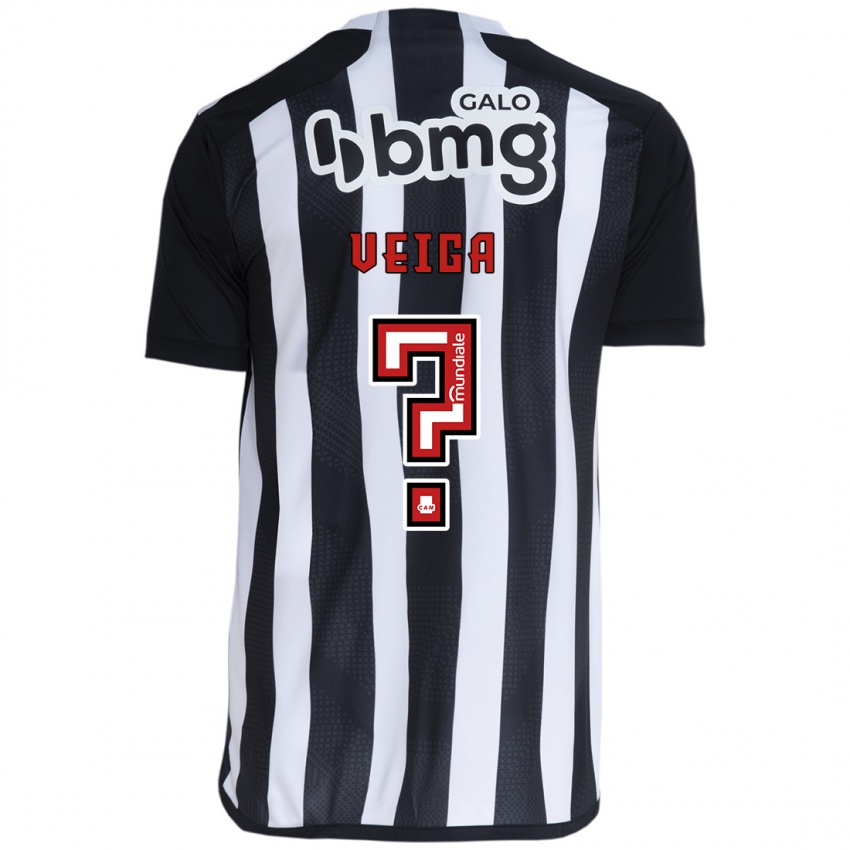 Kinder Gustavo Veiga #0 Weiß Schwarz Heimtrikot Trikot 2024/25 T-Shirt