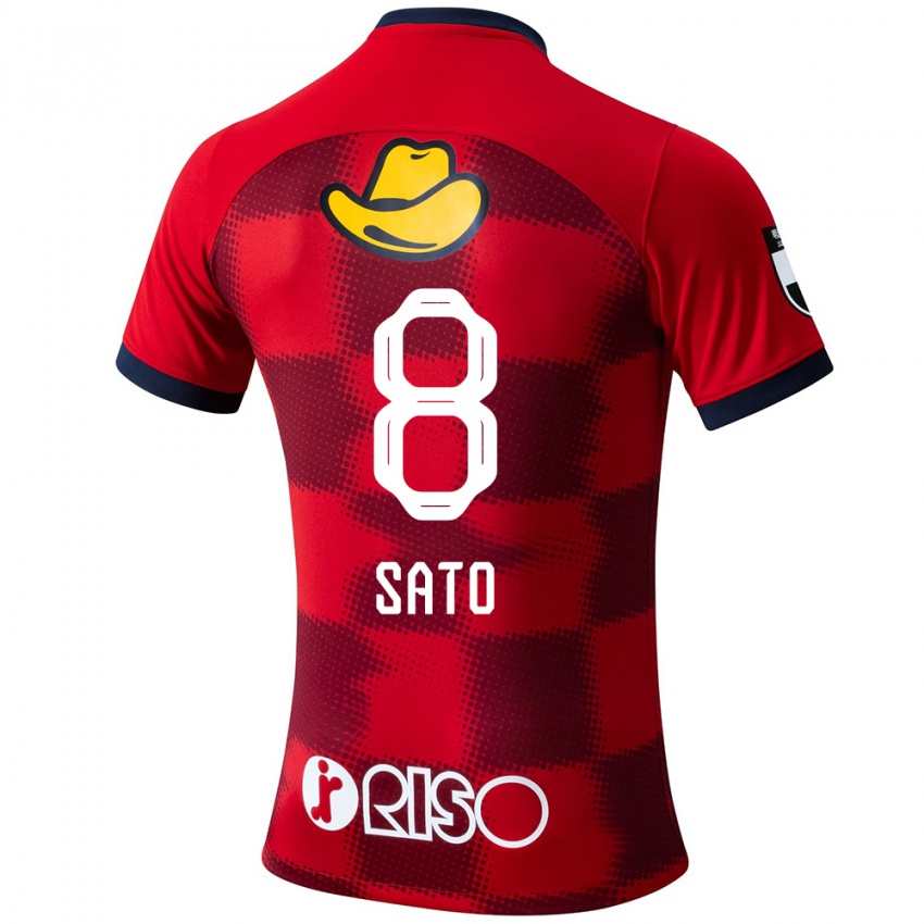 Kinder Yuto Sato #8 Rot Blau Weiß Heimtrikot Trikot 2024/25 T-Shirt